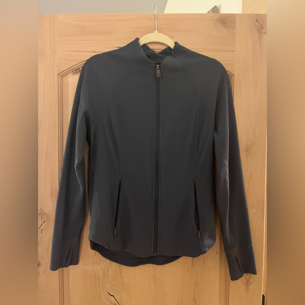 Athleta Salutation Jacket, Charcoal Grey, Ribbed
